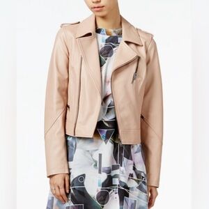 Bar III Genuine Leather Classic Moto Jacket In Blush